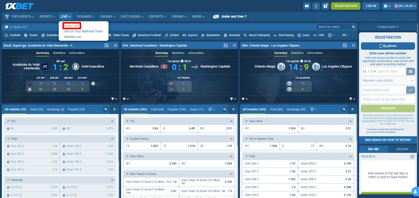 Live Beting 1xBet Multi-LIVE Screenshot